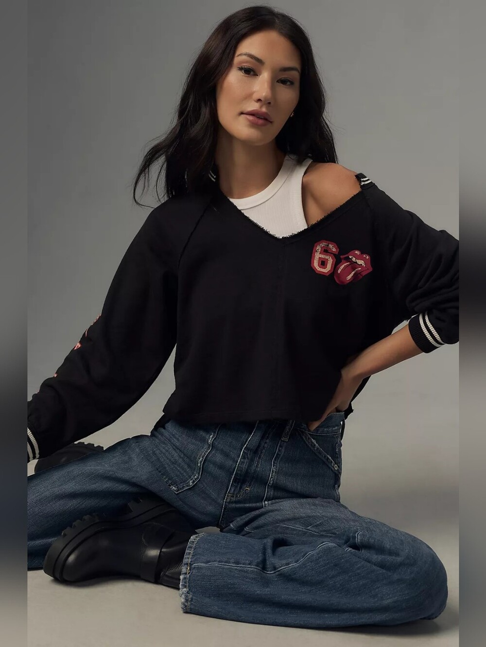 PILCRO Anthropologie Rolling Stones Distressed Sweatshirt In S - Picture 2 of 12